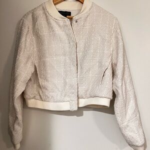 Rachel Zoe Ivory Bouclé Bomber Jacket